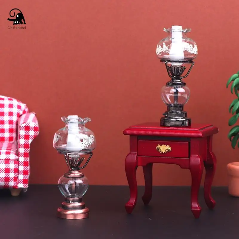 1:12 Dollhouse Miniature Retro LED Lamp Candlestick Light Desk Lamp Home Lighting Model Furniture Decor Toy Doll House