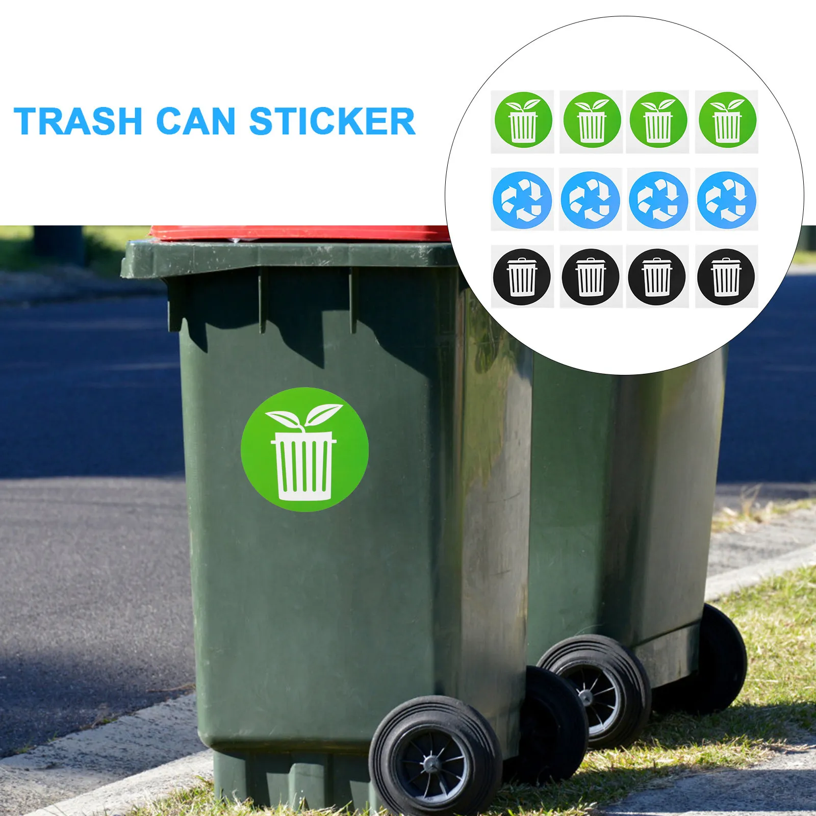 12Pcs 쓰레기 재활용 데칼 PVC 소재 접착식 쓰레기통 스티커 쓰레기 분류 라벨 방수 이동식 폐기물