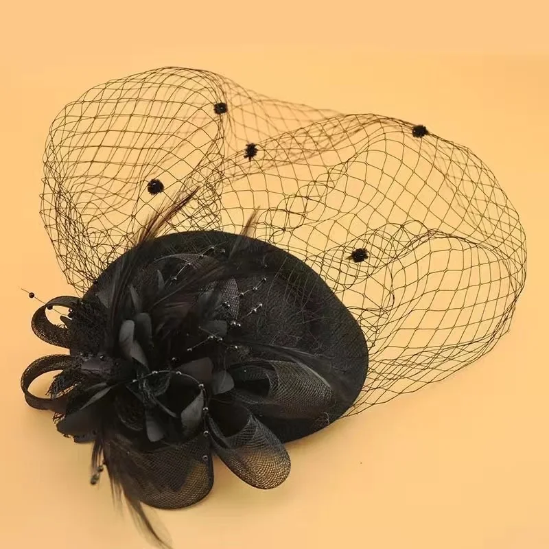 Baby Girl Vintage Flower Mesh Feather Hair Clip Child Fascinator Top Hat Clips Party Wedding Costume Cocktail Headwears