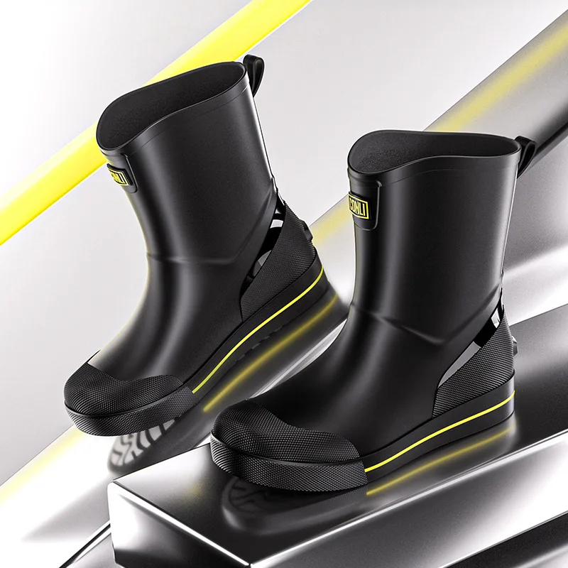 Fashionable Men's Short-tube Rain Boots Low-cut Non-slip Work Shoes Outdoor Wear-resistant Rubber Shoes Fishing Waterproof Shoes