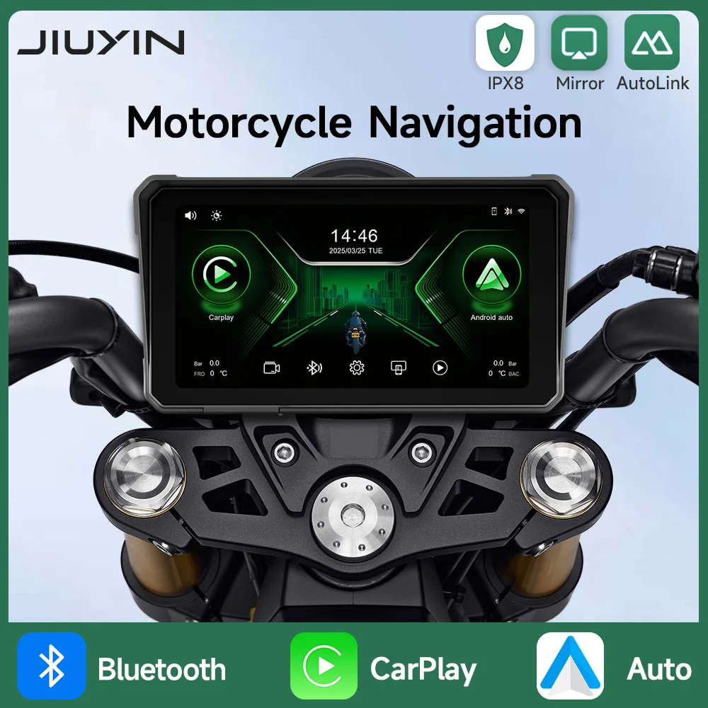 2025 New 6"Motorcycle GPS Navigation Recorder Wireless CarPlay Android Auto Multimedia Player IPX8 Waterproof Screen Bluetooth
