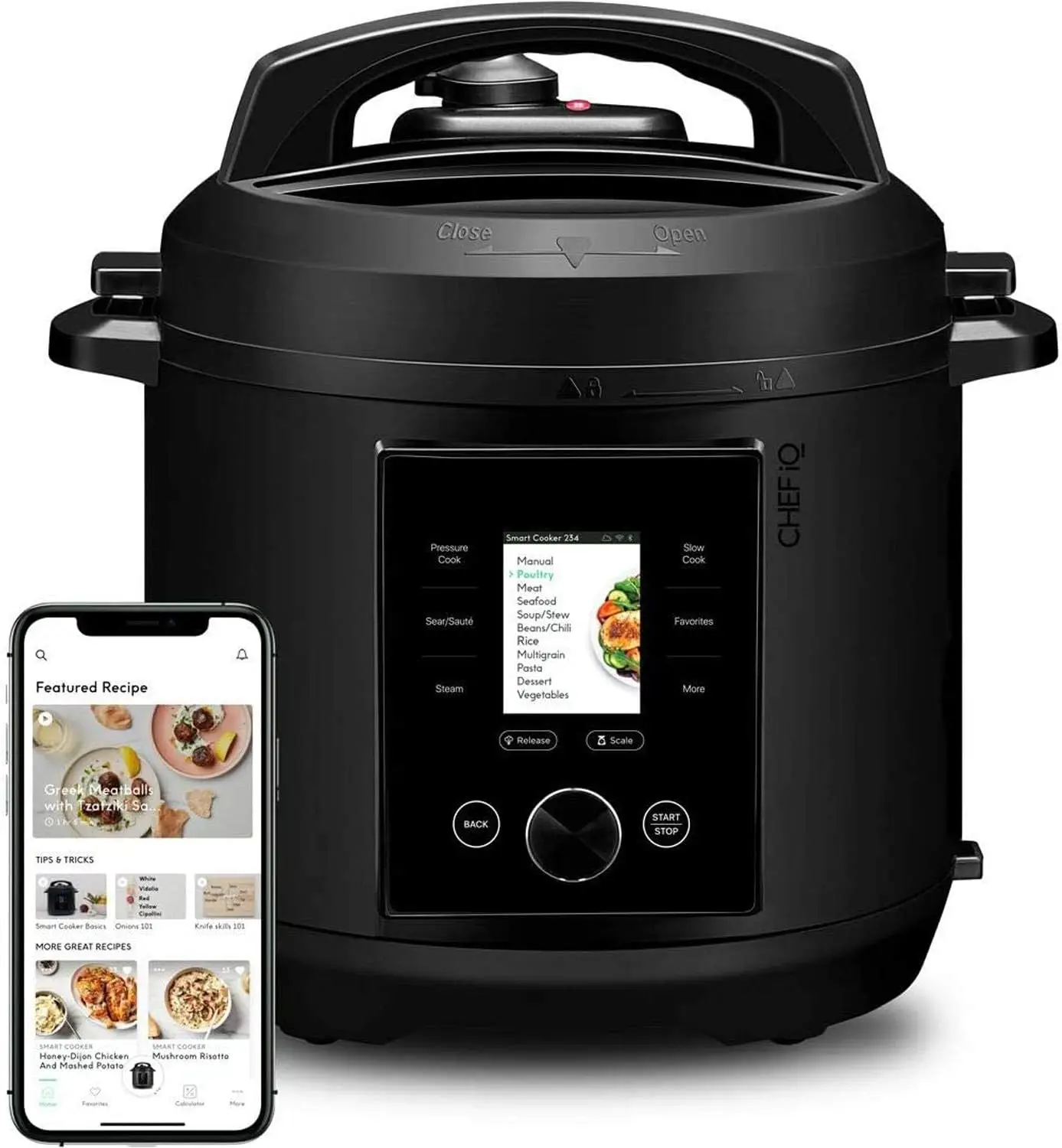 

Скороварка CHEF iQ Smart, 10 функций приготовления пищи, 18 функций, встроенная шкала, 1000 + предустановок и времени