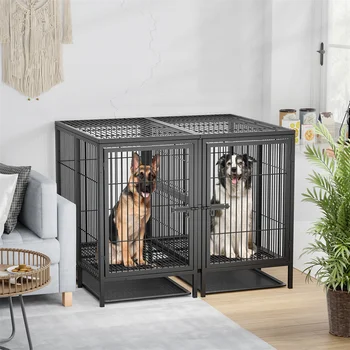 2 in 1 Large Heavy Duty Metal Dog Cage with Removable Divider Double Pet Crate Kennel for Animals with Cage Cover 3