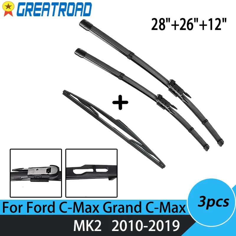 

Wiper Front & Rear Wiper Blades Set For Ford C-Max Grand C-Max MK2 2010-2019 2011 2012 Windscreen Windshield Window 28"26"12"