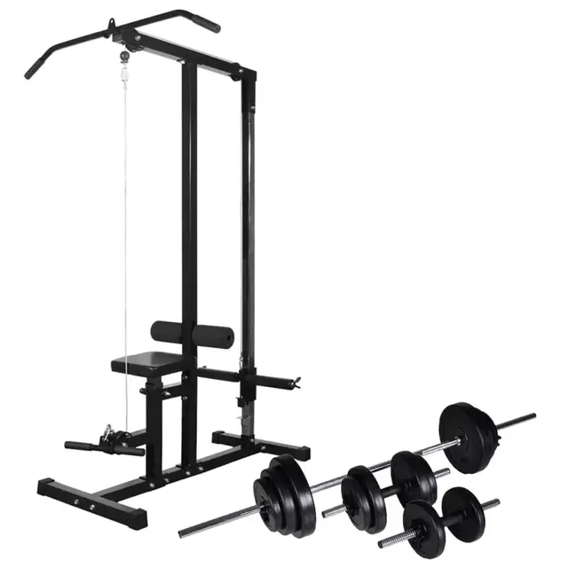 30.5 kg Power Tower with Barbell & Dumbbell Set - Home Gym Equipment for Strength Training