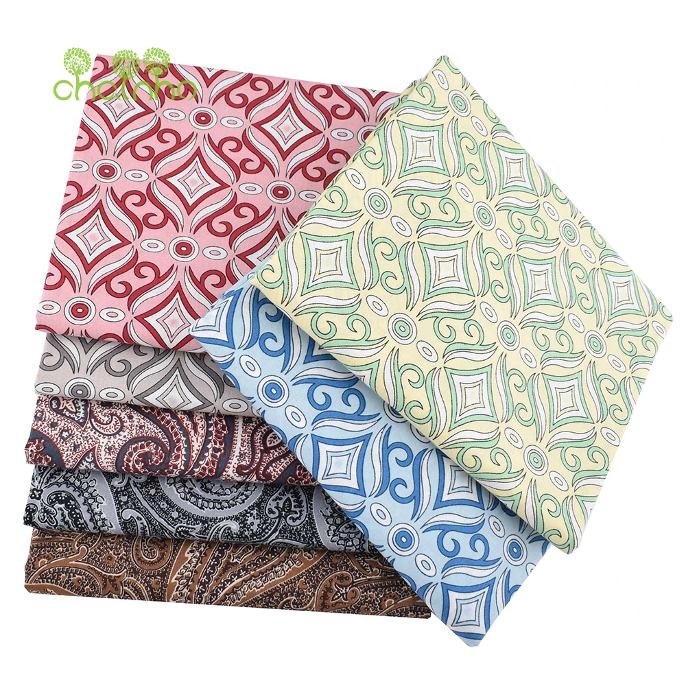 Chainho,Printed Plain Weave Poplin Cotton Fabric,DIY Sewing Quilting Material,Patchwork Cloth,3 Sizes,15PC143