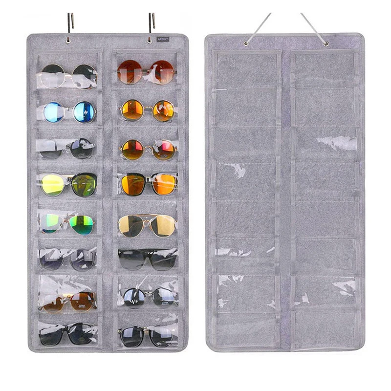 

16 Slots Felt Eyeglasses Stand Holder For Sunglasses Glasses Storage Display Hanging Bag Wall Pocket Storage Box Organizer Bags