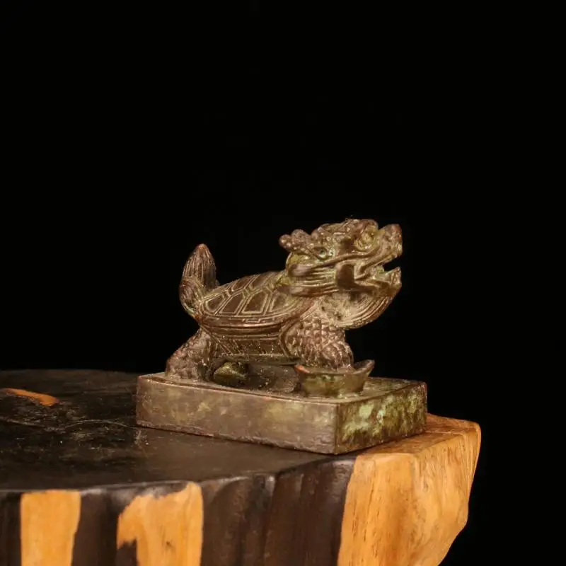 Raro Cinese Antico Bronzo Drago Tartaruga Sigillo Di Tartaruga Timbro Ciondolo Con Sigillo