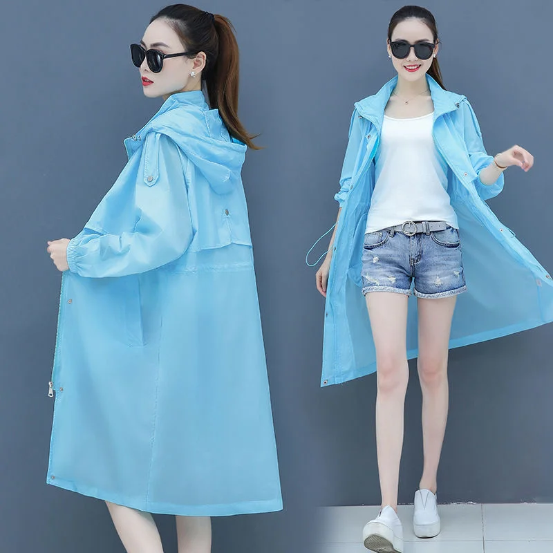 Women Sun Protection Clothing Mid-length Hooded Coat 2022 Summer Female New Thin White Jacket Popular Fairy Long Windbreaker