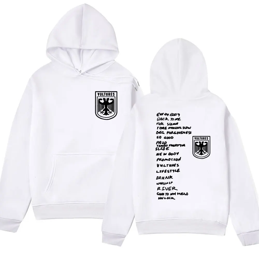 Rapper Kanye West Vultures Graphic Hoodie Men Women Clothes Fashion Hip Hop Hooded Sweatshirts Oversized Long Sleeve Pullover