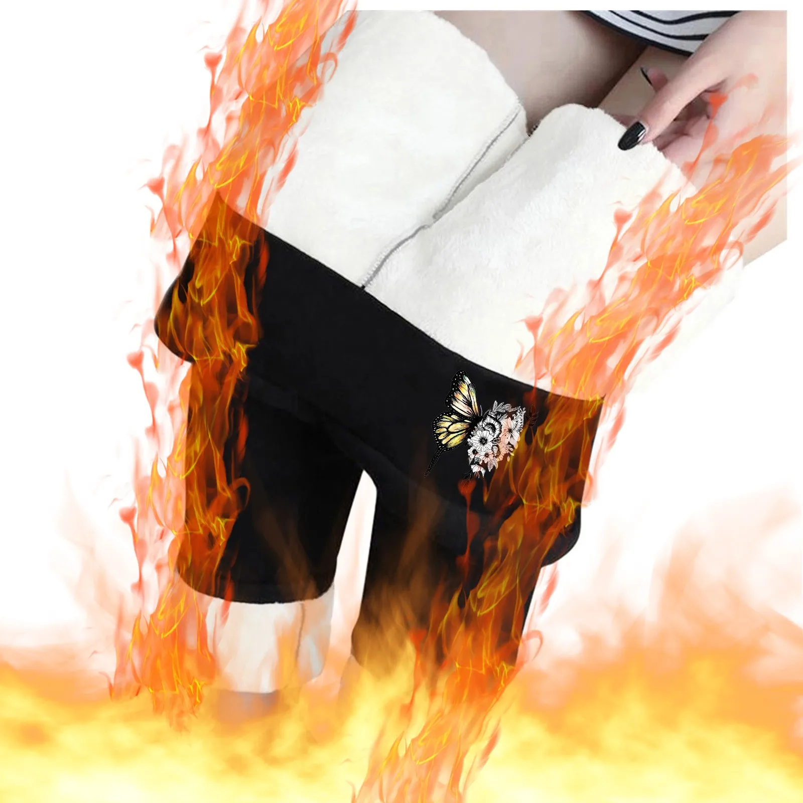 

Velvet Thick Lamb Fleece Leggings Women'S Autumn And Winter Printed High Waist Warm Pants Cute Summer Clothes