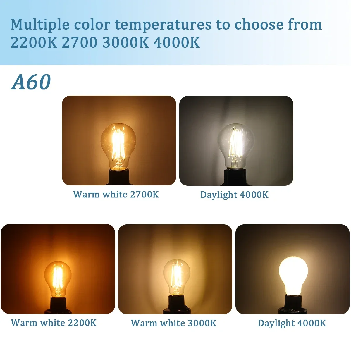 4pcs 에디슨 필라멘트 전구 E27 B22 E14 레트로 Led 빛 C35 A60 ST64 AC220-240V 빈티지 따뜻한 유리 램프 조명 실내 생활