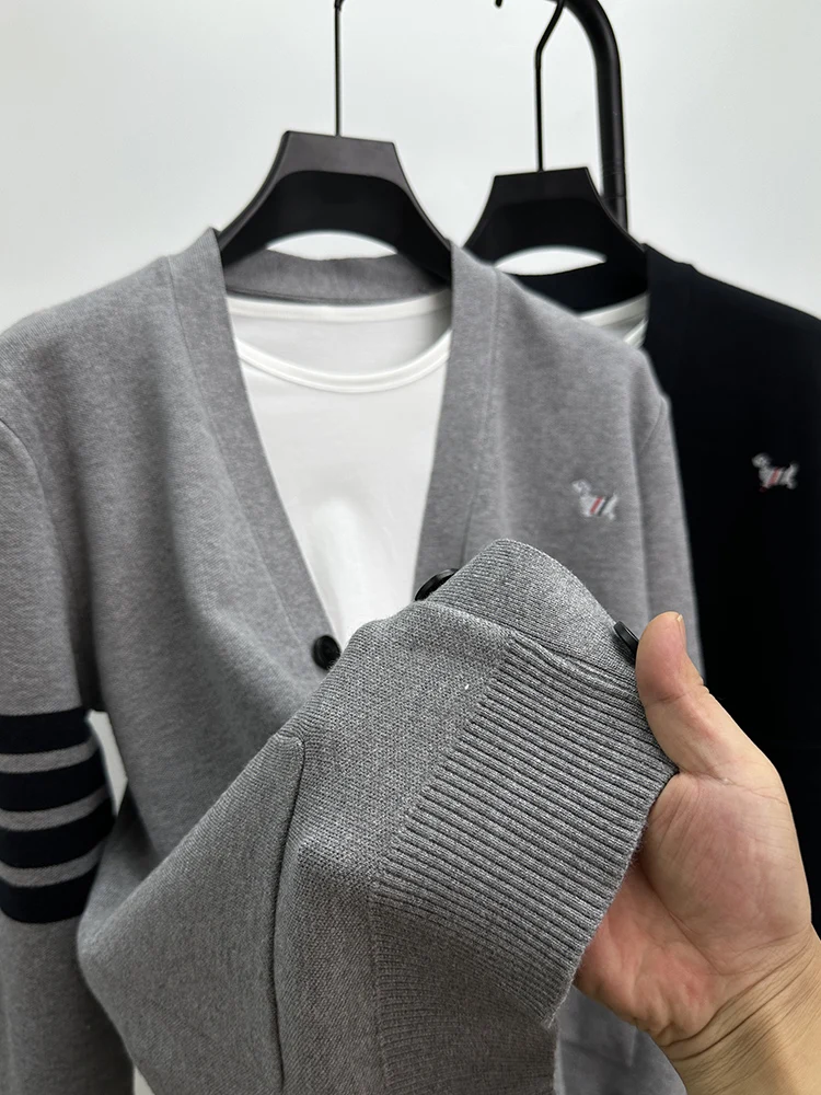 Spring and Autumn Brand Men\'s Designer Cardigan Sweater Trendy Long Sleeve Embroidered Casual Striped Pocket New Top M-4XL