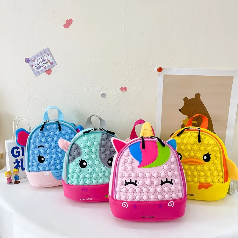 Children's Kindergarten Backpack 2022 New Cute Schoolbag Korean Edition Girl's Fashion Cartoon Silicone Press Small Book Bag 1
