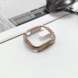 Elegant Four - Sided Diamond Inlaid PC Watch Protective Case with Shell Film - 40mm (Rose Gold Powder)