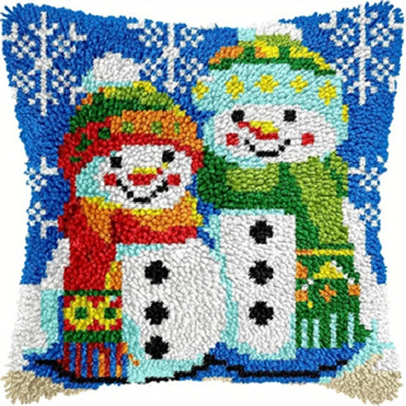 Cartoon Latch Hook Pillow Kits Pastel Embroidery Rug Bundle with Fluffy Pompom Trim & Gift Box