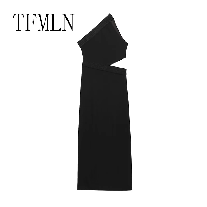 TFMLN Summer Sexy One Shoulder Slim Dress For Women Elegant Sleeveless Hollow Out Asymmetric Dress Chic Ladies Party Dress
