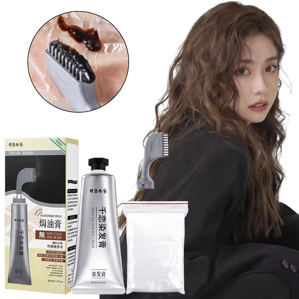 

80ml Natural Fruit Dyeing Cream Cover White Gray Hair Safe Long with Cream Lasting Nourishes Hair Non-irritating Comb Salon C6R7