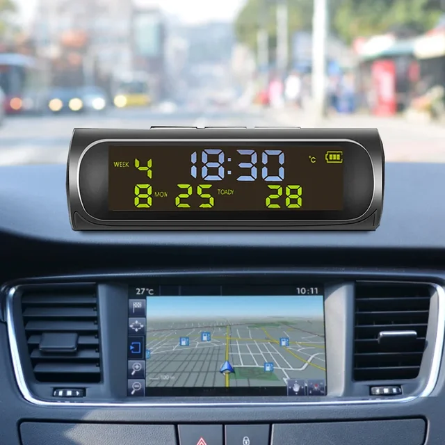 Car Clock USB Solar Charge Smart Digital Clock Calendar Time Temperature LED Display Automobile Interior Accessories Auto Start 3