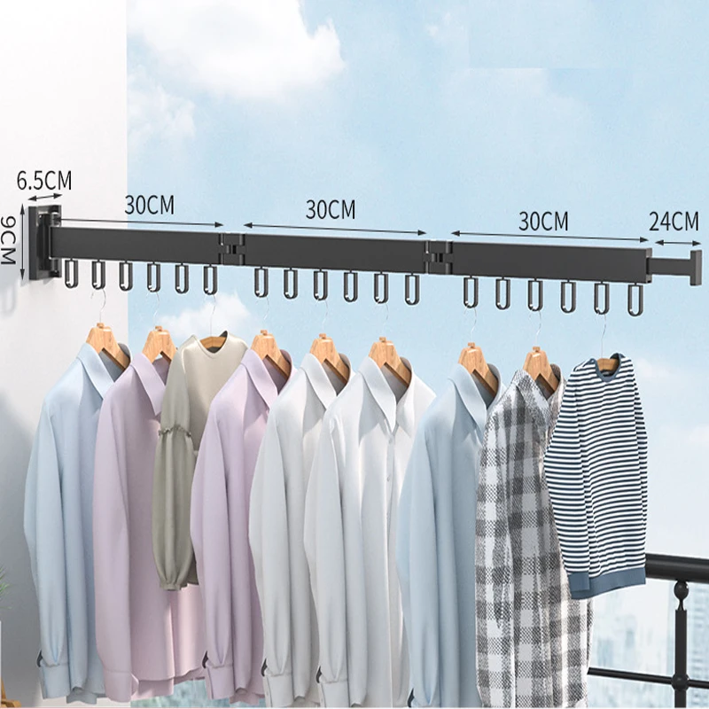 Folding Clothes Hanger Wall Mount Retractable Cloth Drying Rack