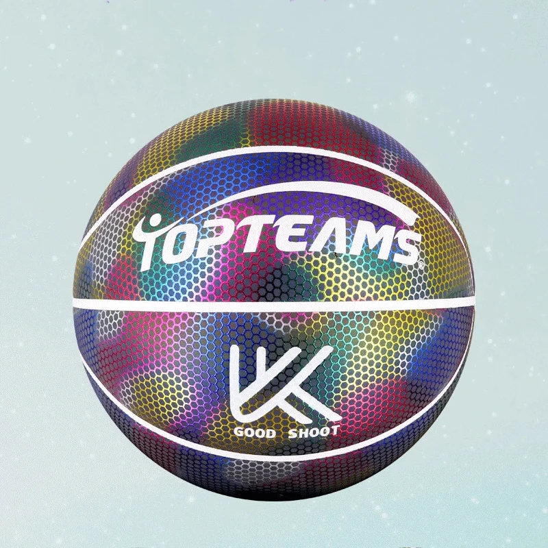 Basketball Size 7 Standard Adult PU Material With Holographic Luminous Reflective Design Training Ball Gift For Sports Lovers