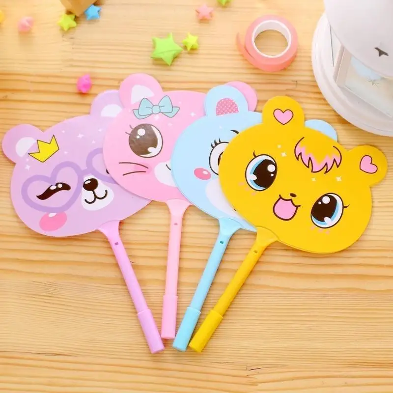 4pcs / Set Cartoon Creative New Plastic Cute Fan Ball Pen Advertising Pen Suitable Student Study Stationery Pen Supplies