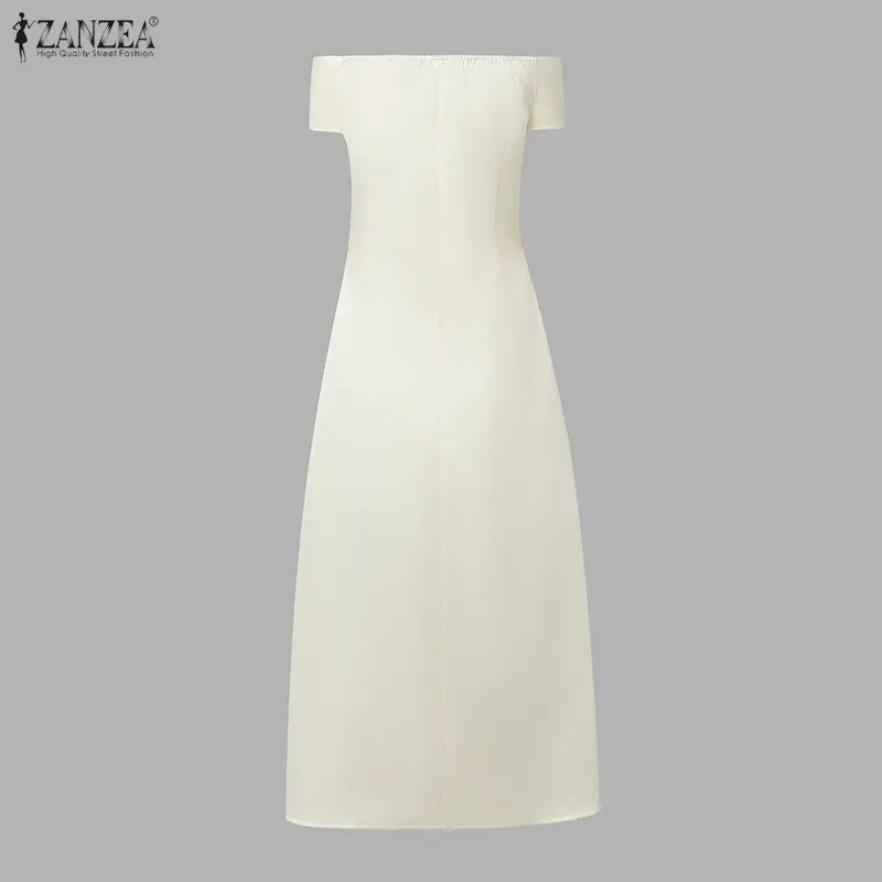 ZANZEA Damen-Abendkleider aus Satin, sexy, schulterfrei, figurbetont, einfarbig, Midikleid, Sommer, elegante Cocktail-Roben für Damen – Detail 11