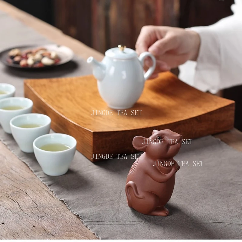 Purple Clay Tea Pet Attracting Wealth and Wishful Decoration Tea Play Handmade Zodiac Tea Tray Decoration Teaset Accessories