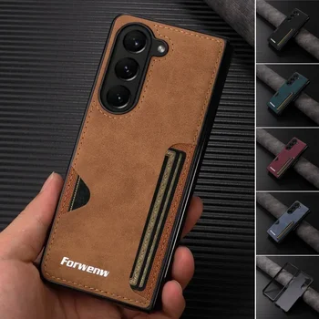 Étui de luxe en cuir PU + PC pour Samsung Galaxy Z Fold 7 6 5 4 3 5G Fold7 Fold6 Fold5 fente pour carte housse de téléphone Etui Coque