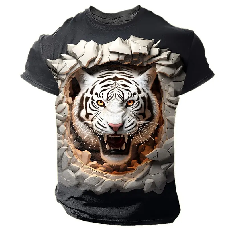 

Vintage T-Shirt For Men Animal Tiger Pattern Printing Men Casual Oversized Short Sleeve T Shirts Clothing Top Outdoor Streetwear