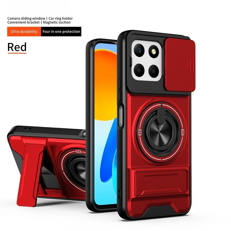 Armor Stand Holder with Slide Lens and Magnetic Ring Cover - Durable Protective Case