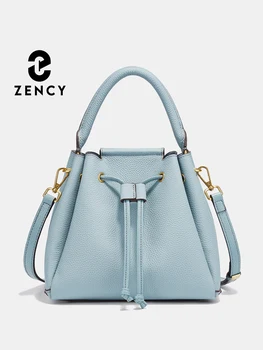 Zency Women's Genuine Leather Top-Handle Bag Simple Fashion Bucket Bags Luxury Brand Shoulder Handbag Small Crossbody for Female 1