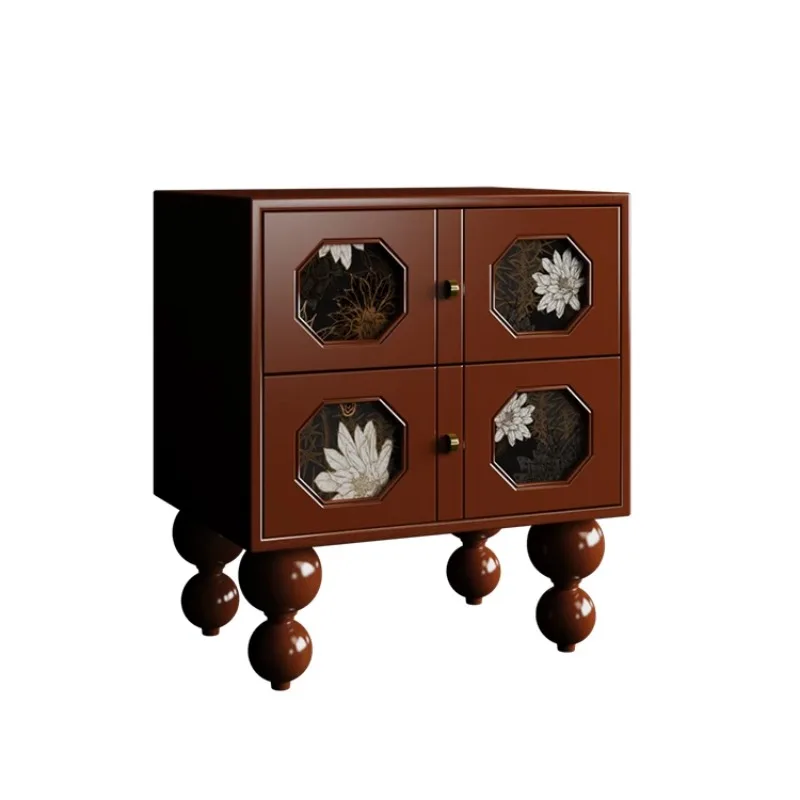 French retro national style solid wood bedside table black medieval bedside table sofa side Nordic environmentally friend