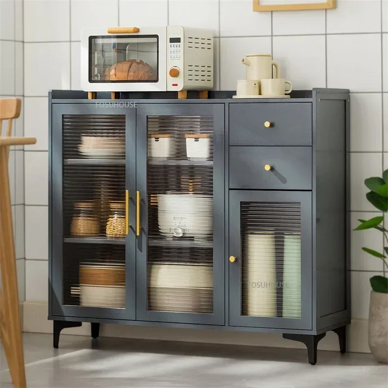 Multi-functional Sideboard Floor-standing Kitchen Cabinets Dishes Microwave Storage Rack Dust-proof Tableware Storage Cabinet W