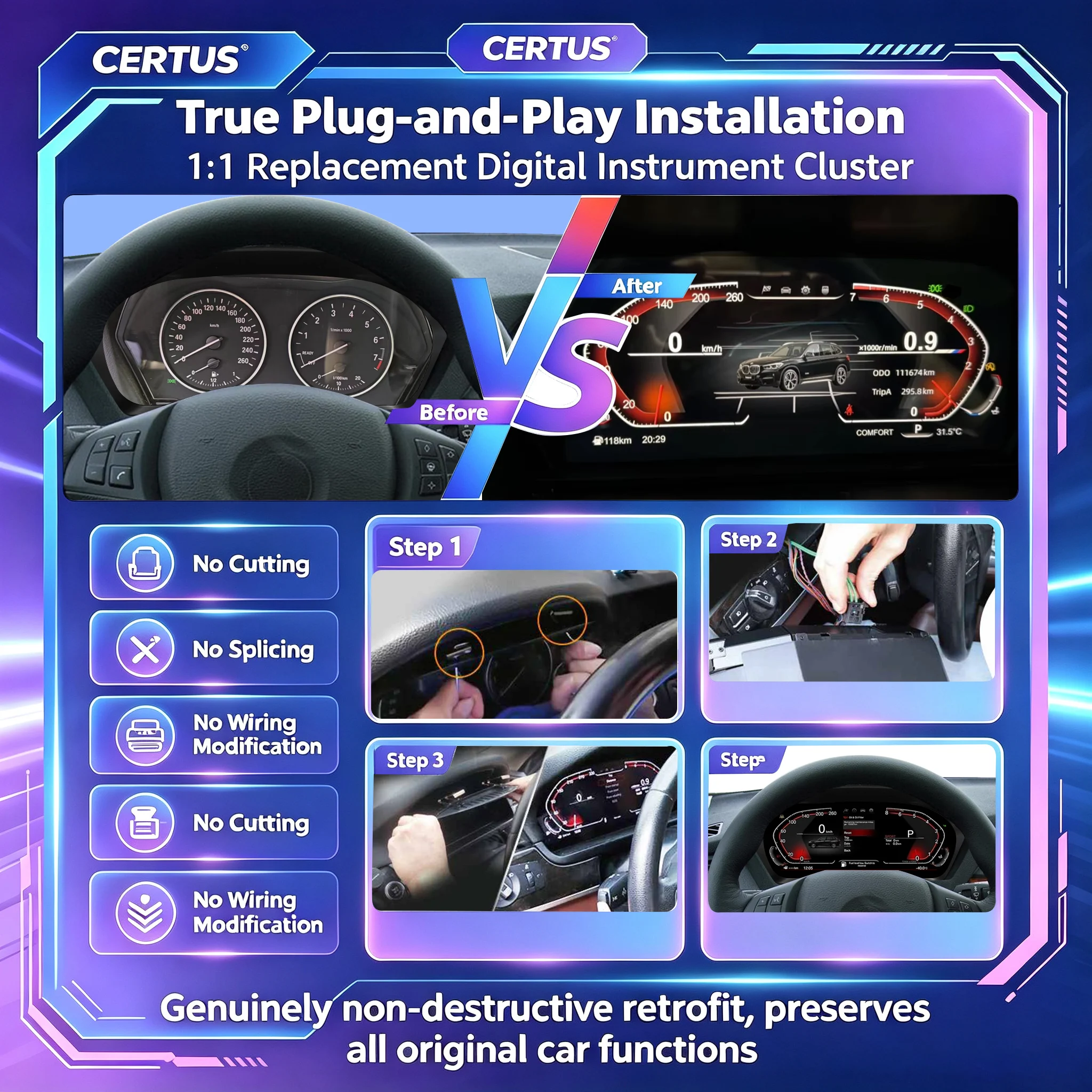 Panel de Instrumentos LCD, Cabina Virtual para BMW Serie 1 y 2, X1, X2, F20, F22, F48, F49, 2013-2022, Pantalla Digital con Velocímetro 3
