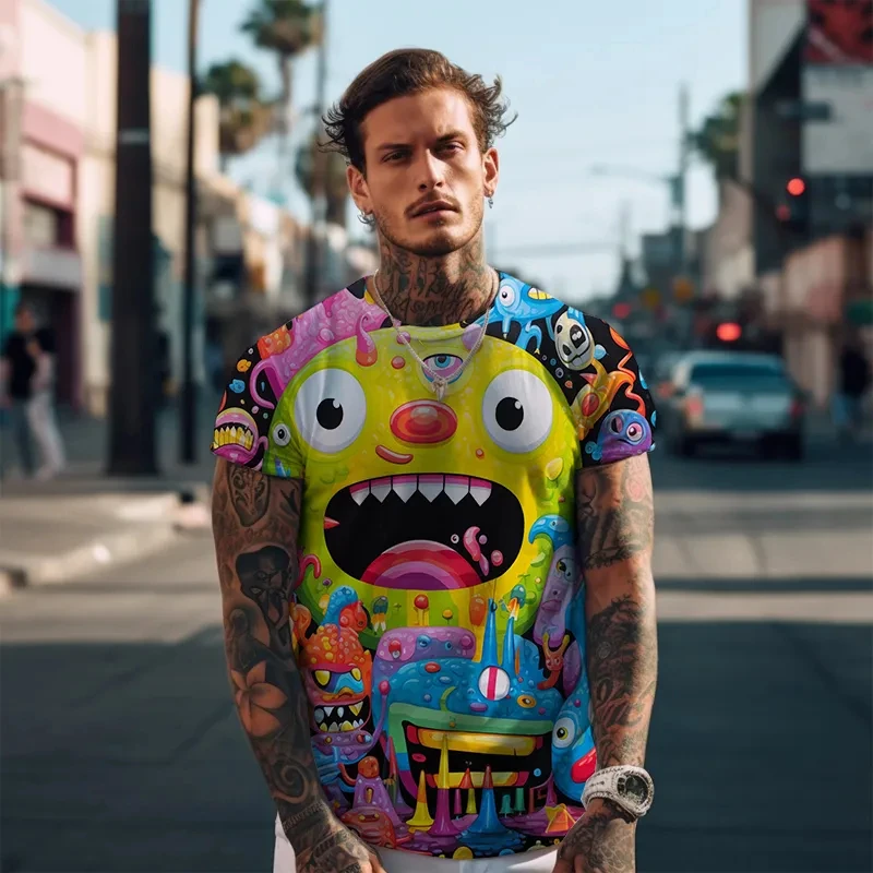 

Футболка мужская оверсайз с круглым вырезом, свободная Уличная Повседневная рубашка с коротким рукавом, смешной Рисунок Аниме, лето