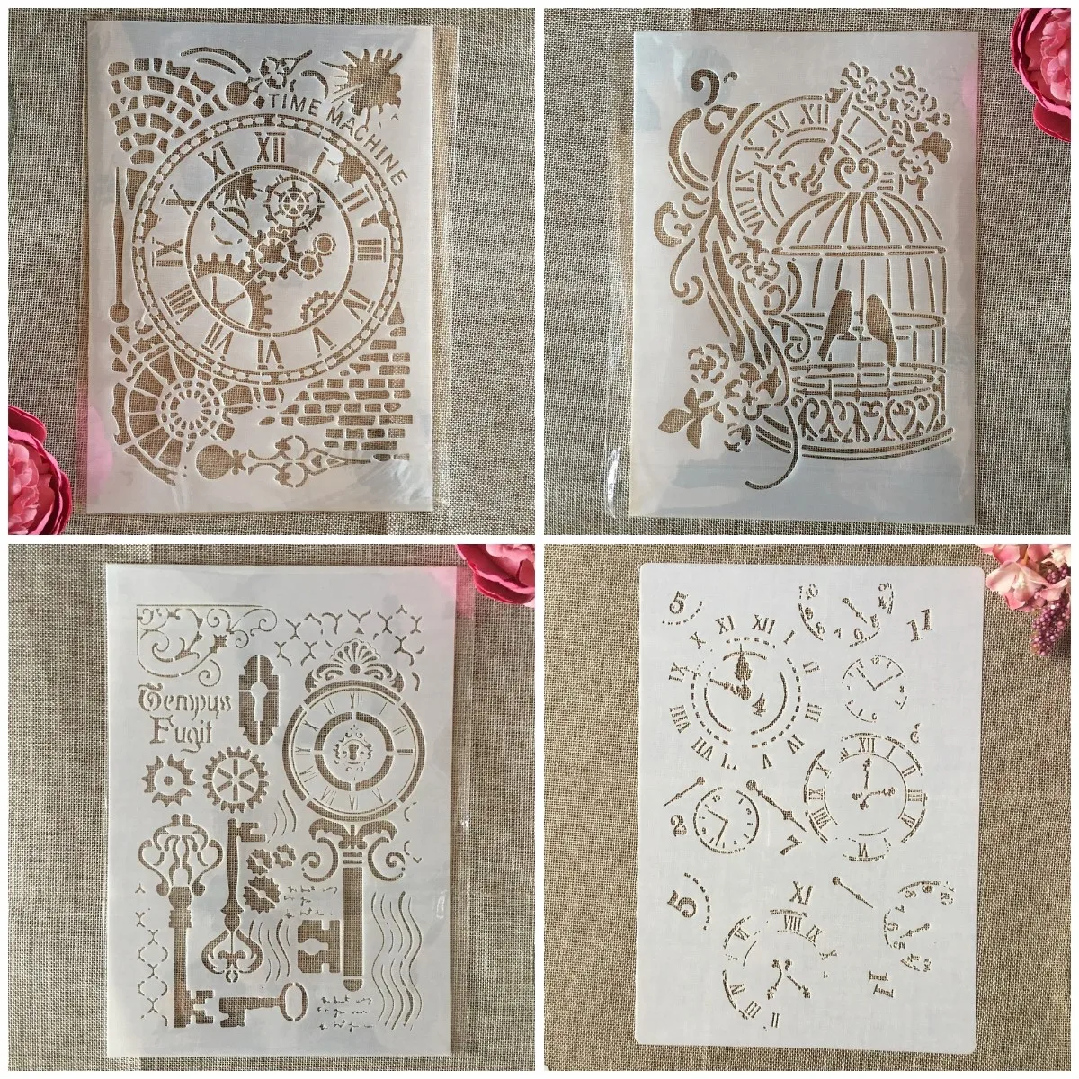 

4Pcs/Set A4 29cm Vintage Clock Rome DIY Layering Stencils Wall Painting Scrapbook Coloring Embossing Album Decorative Template