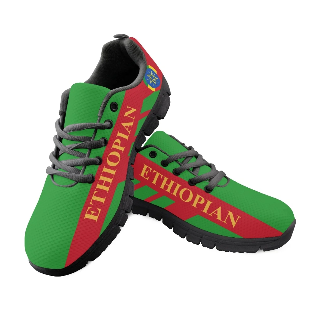 INSTANTARTS Ethiopian Flag Print Women's Lace-up Flat Shoes Autumn Comfort Sneakers Lady Lightweight Casual Walking Tennis 2023
