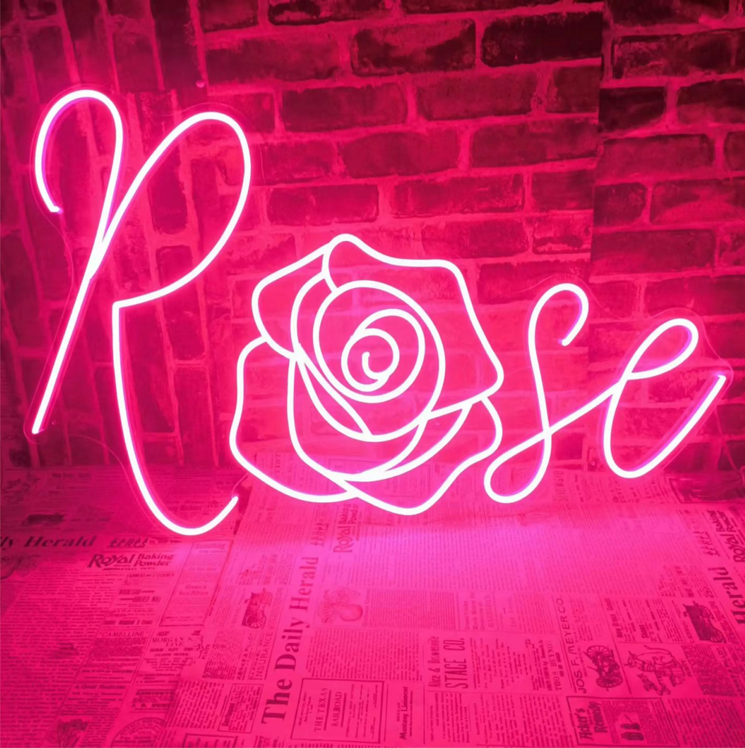 Custom Name Neon Sign,Rose Symbol,Flower Pattern Customization,Pink Marks,Size Customized At Will,Battery Power