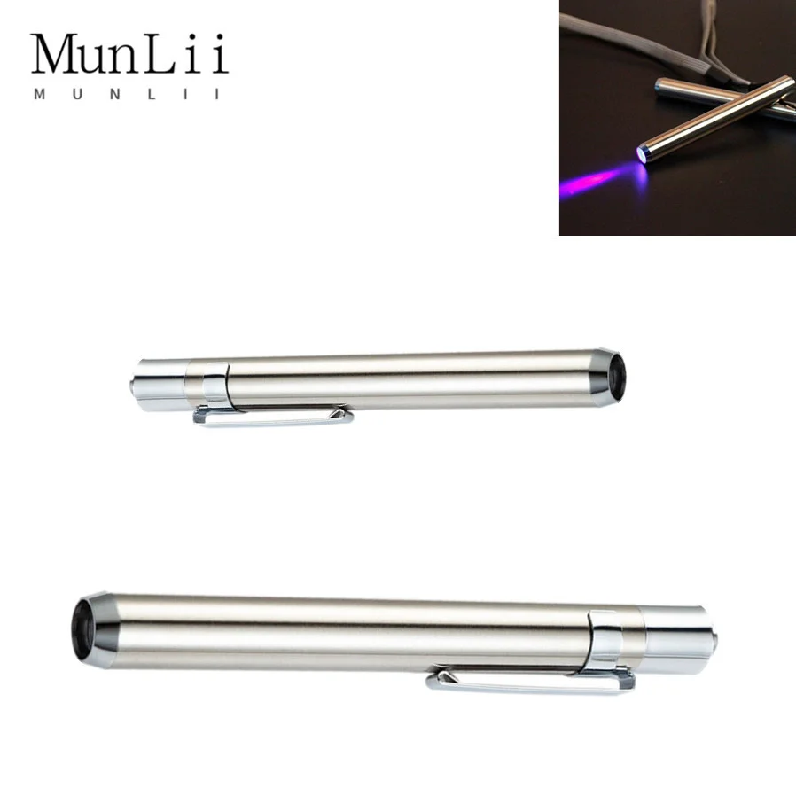 MunLii LED Stainless Steel Mini Lamp 395/365 UV Flashlight Torch Ultra Violet Light AAA Battery for Marker Checker Detection website checker