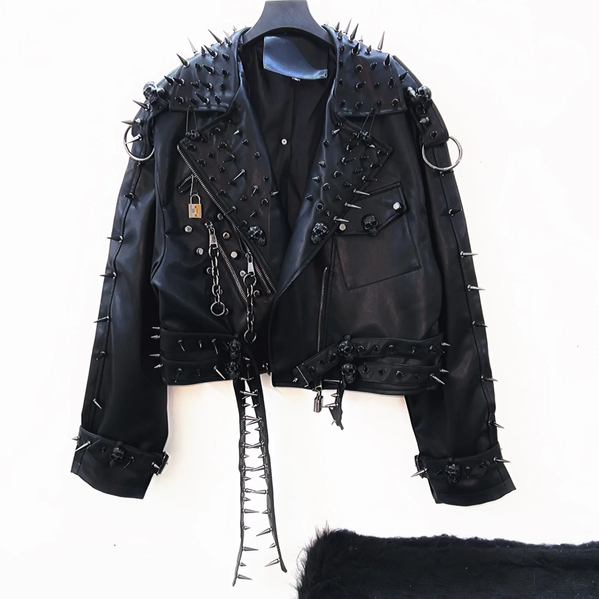 Unique Leather jacket y2k Leather jacket Gothic Leather jacket Punk Leather jacket Hiphop Leather jacket rivet Leather jacket