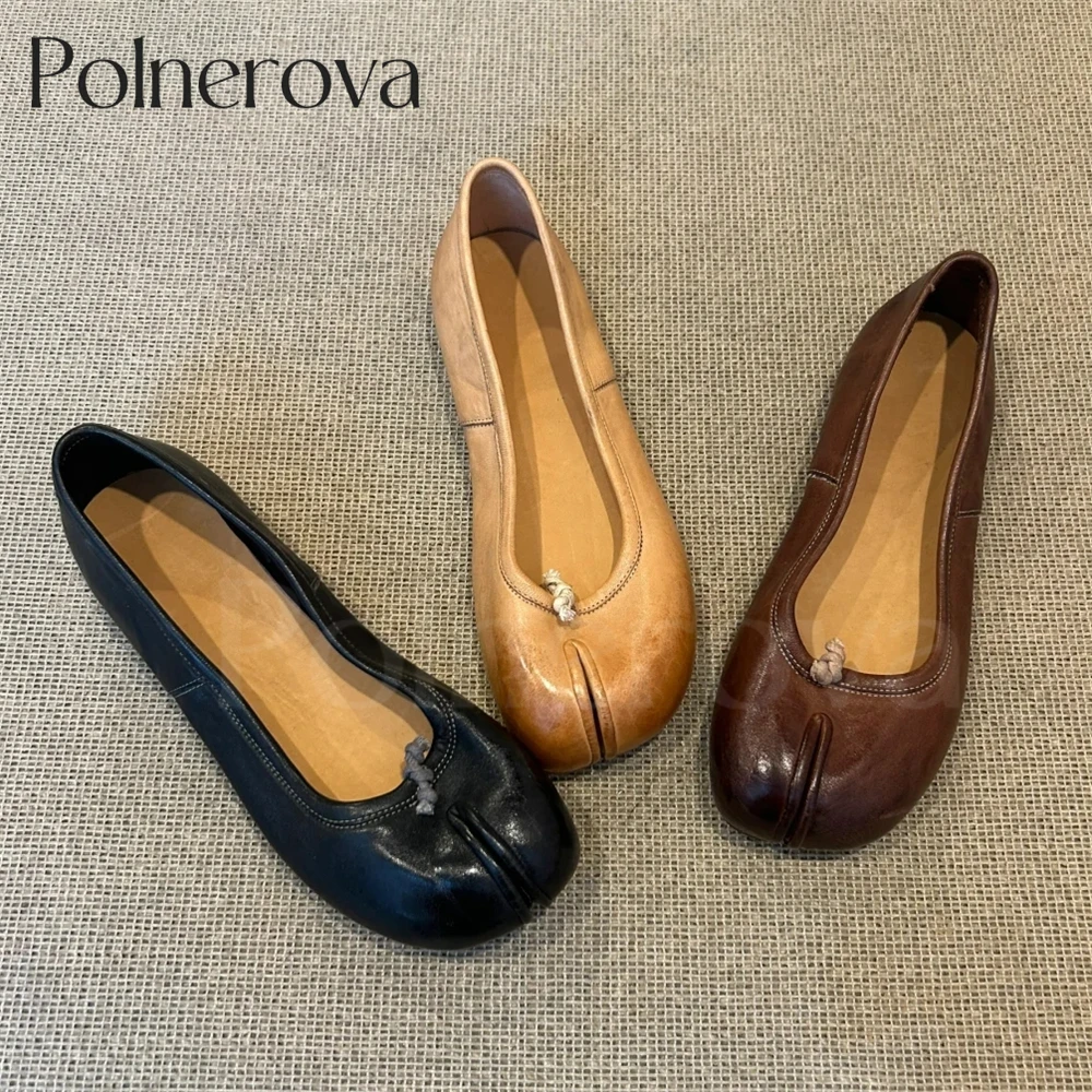 Tabi Ballet Shoes Hand-Painted Slip-On Flats Comfortable Leather Flats Latest Design Elegant Women's Shoes New Style Black Brown