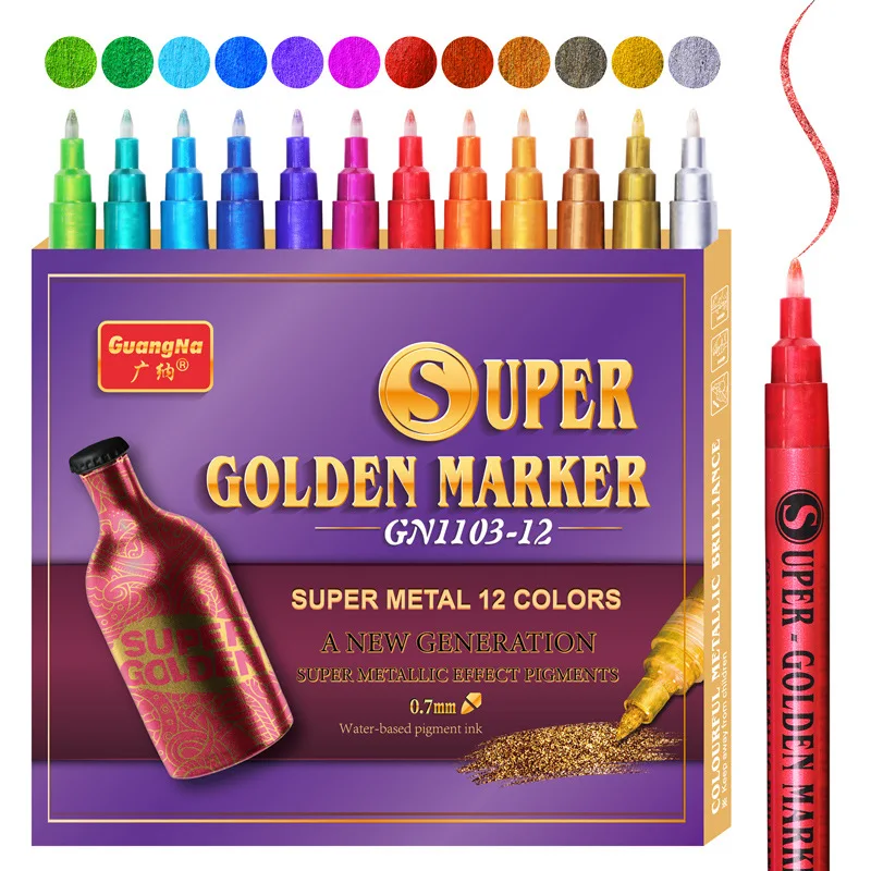 12 Colors SUPER Golden Oil Metal Markers 2-3mm Round Tip Waterproof Permanent  Paint Markers Pen Anime Model DIY Glitter Plated - AliExpress