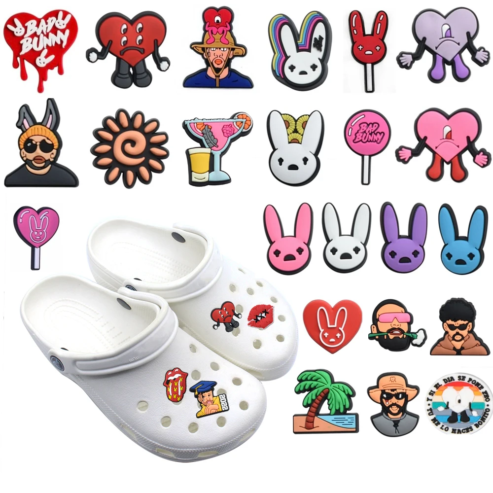 

1-11pcs Bad Bunny PVC Shoes Charms Accessories Fit Clog Sandals Wristband Garden Shoe Decoration Kids Party Gifts