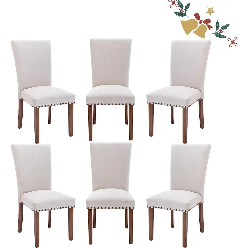 

Комплект из 6 обеденных стульев Parsons, обеденный стул из мягкой ткани, кухонный стул с насадкой и деревянными ножками, бежевый цвет