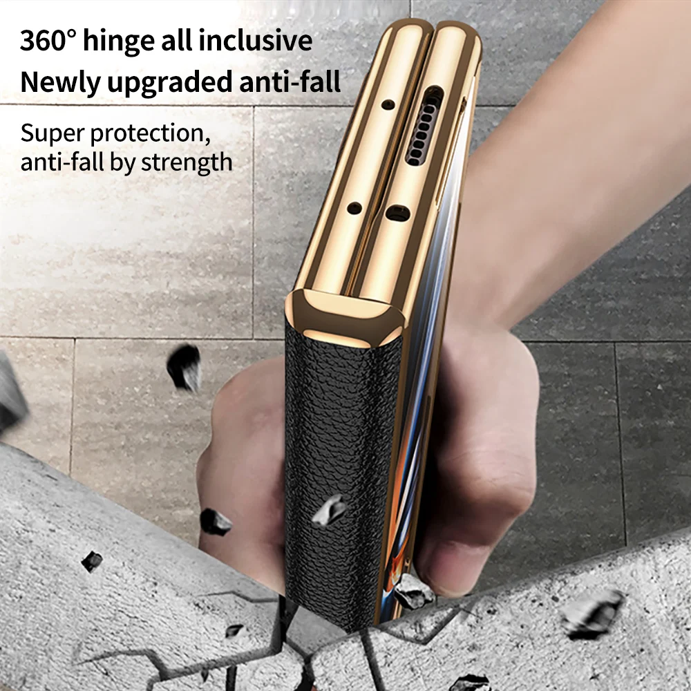 Genuine Leather Case for Samsung Galaxy Z Fold 7 6 5 4 3 Fold6 Fold5 Fold7 Magnetic Hinge Stand Back Cover with Mirror Film