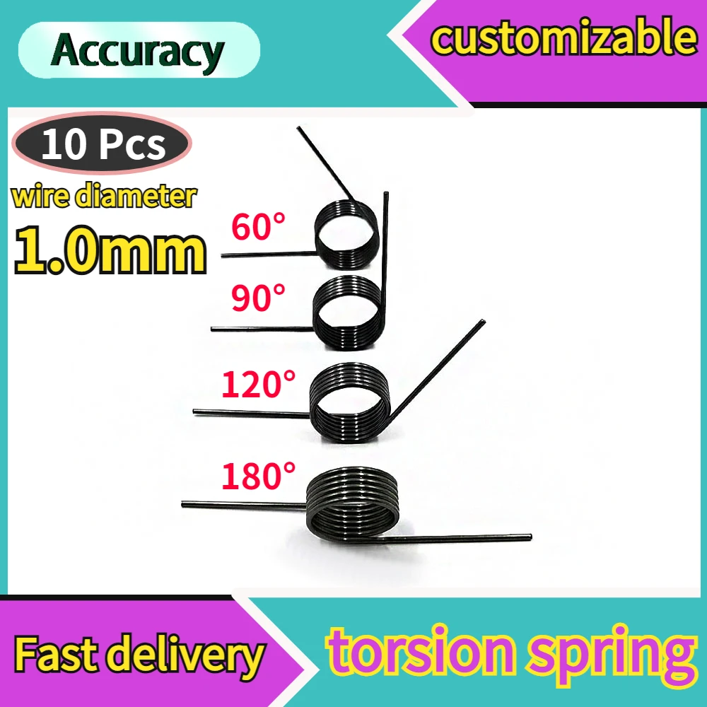 Mola de aço de torção helicoidal em forma de V, Custom Metal Springs, Ângulo 60, 90, 120, 180 Graus, 1.0mm, 65Mn, 10 Pcs