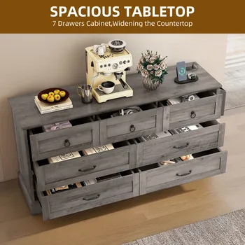 59 Inch Gray 7 Drawers Dresser Storage Dressers Organizer for Living Bedroom 5