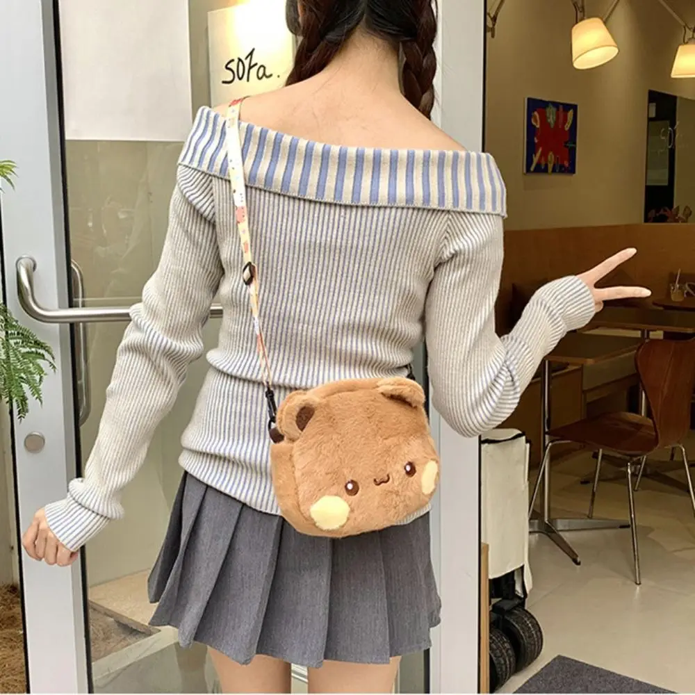 Cute Anime Bear Crossbody Bag Creative Cartoon  Shoulder Bag Soft Women Girls Storage Wallet Kawaii Fluffy Purse Nice Gift