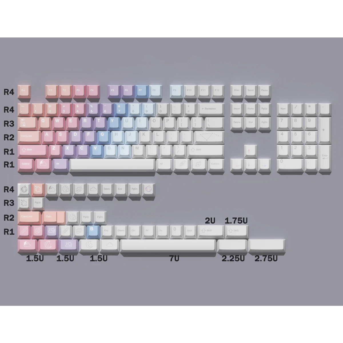 Chaves Gmk Sonhos Gradiente Keycaps Cereja Perfil Pbt Tintura Sublimação Teclado Mecânico para mx Switch 61 64 68 75 84 144